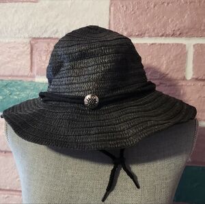 Black Sun Hat with Decorative Button